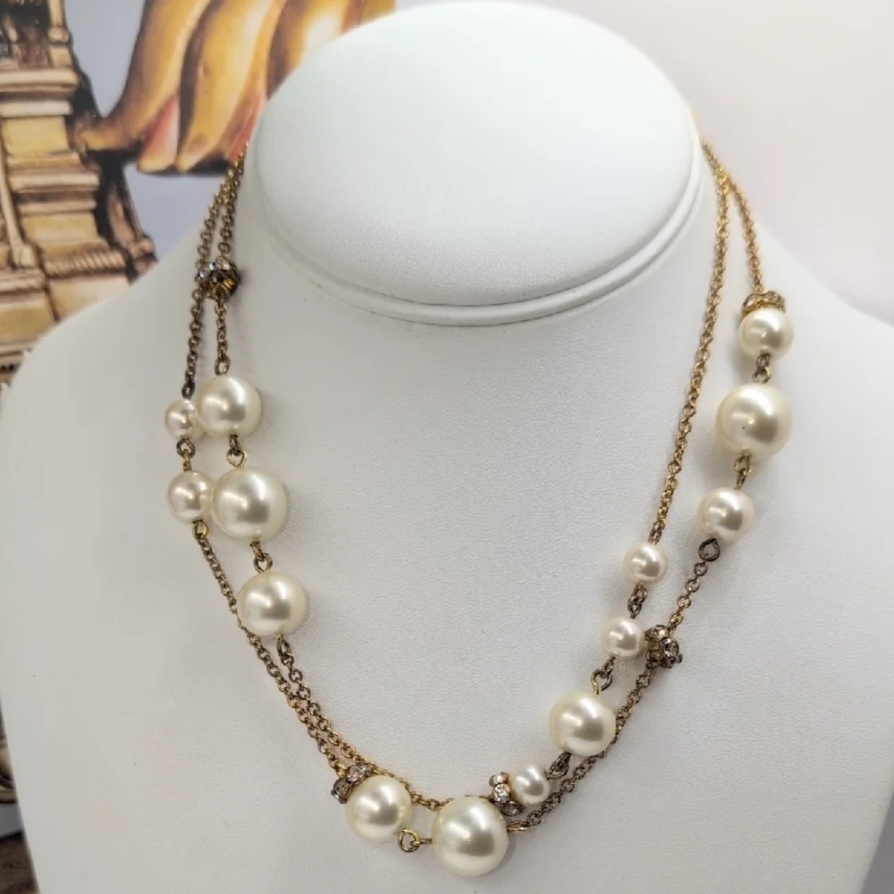 J. Crew Gold and White Pearl Bead Necklace